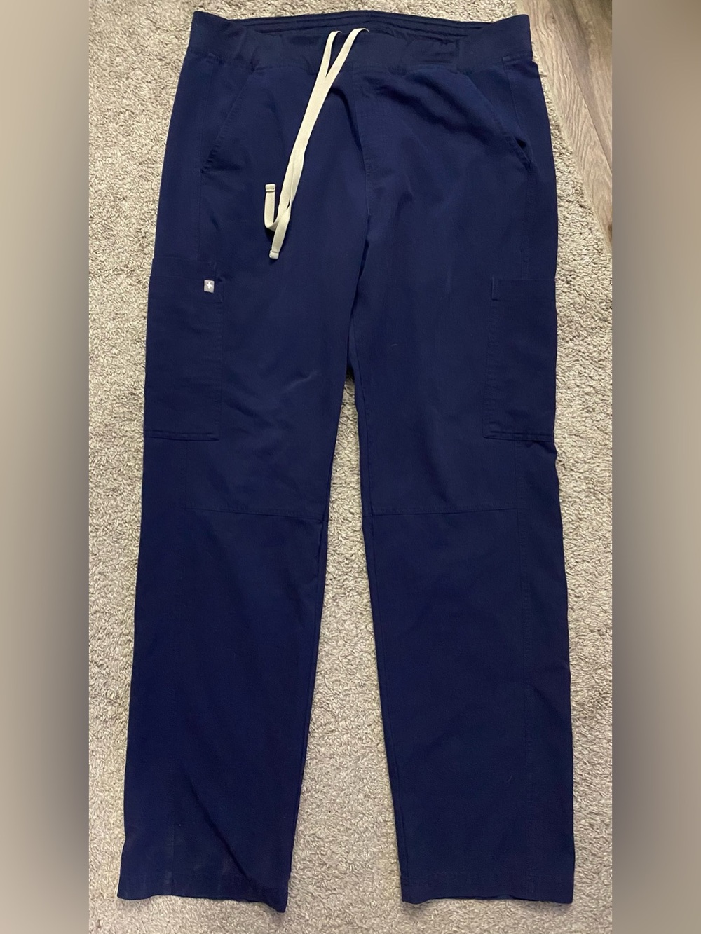 Figs Navy Scrub Pants with Cream Drawstring